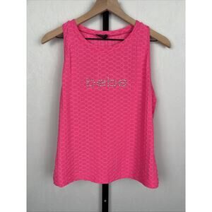 Bebe Hot Pink Tank Top Size XL Rhinestone Jewel Crystals Logo Y2K 2000s Stretch